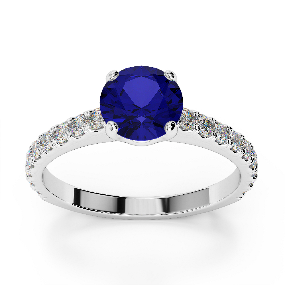 Gold / Platinum Round Cut Sapphire and Diamond Engagement Ring AGDR-1201