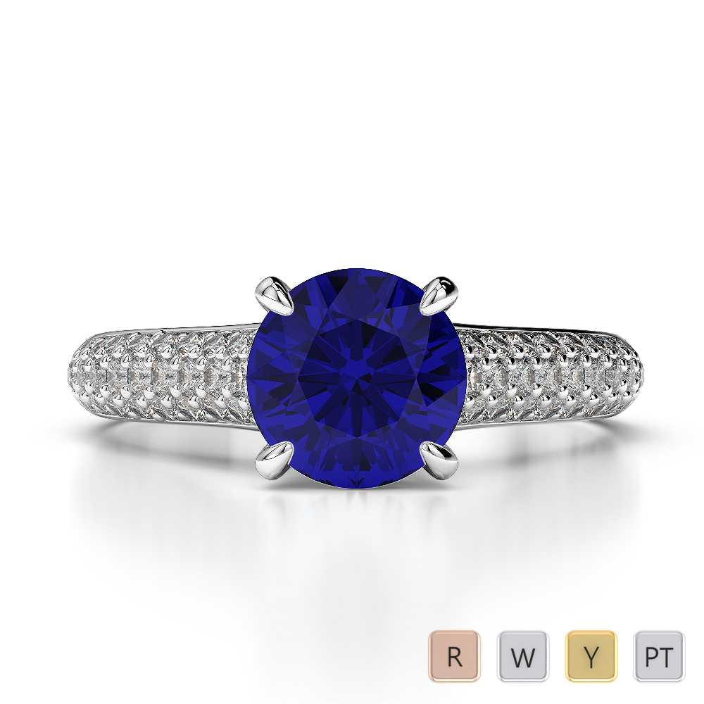 Gold / Platinum Round Cut Sapphire and Diamond Engagement Ring AGDR-1203