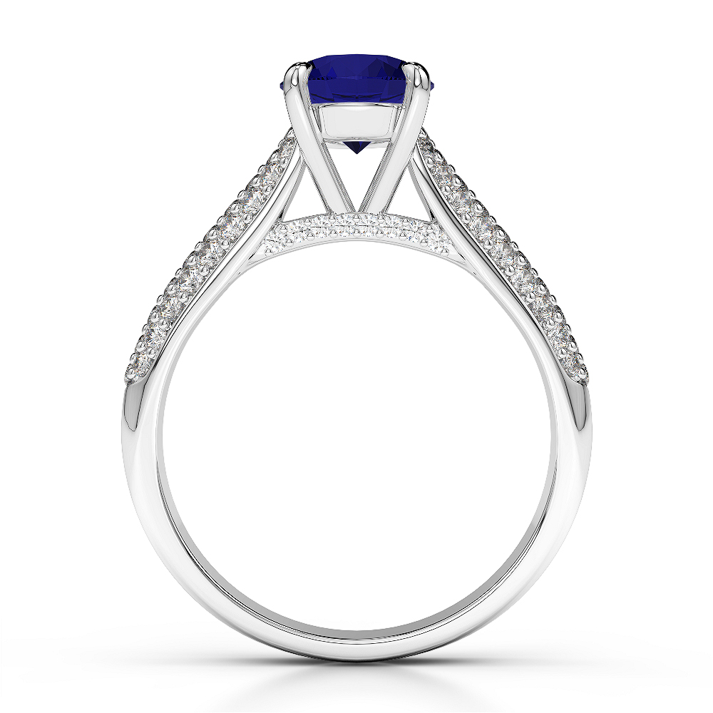 Gold / Platinum Round Cut Sapphire and Diamond Engagement Ring AGDR-1203
