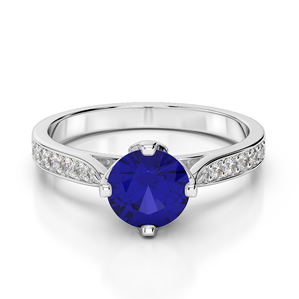Gold / Platinum Round Cut Sapphire and Diamond Engagement Ring AGDR-1204
