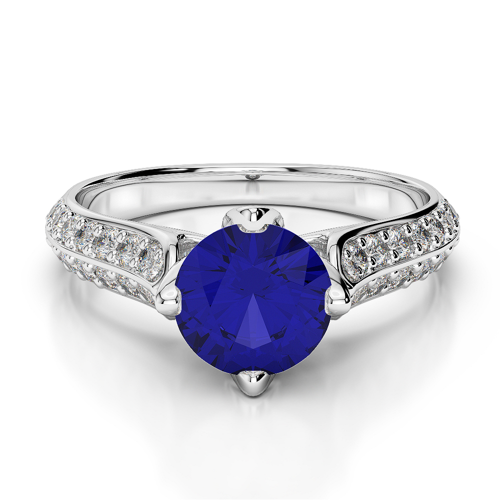 Gold / Platinum Round Cut Sapphire and Diamond Engagement Ring AGDR-1205