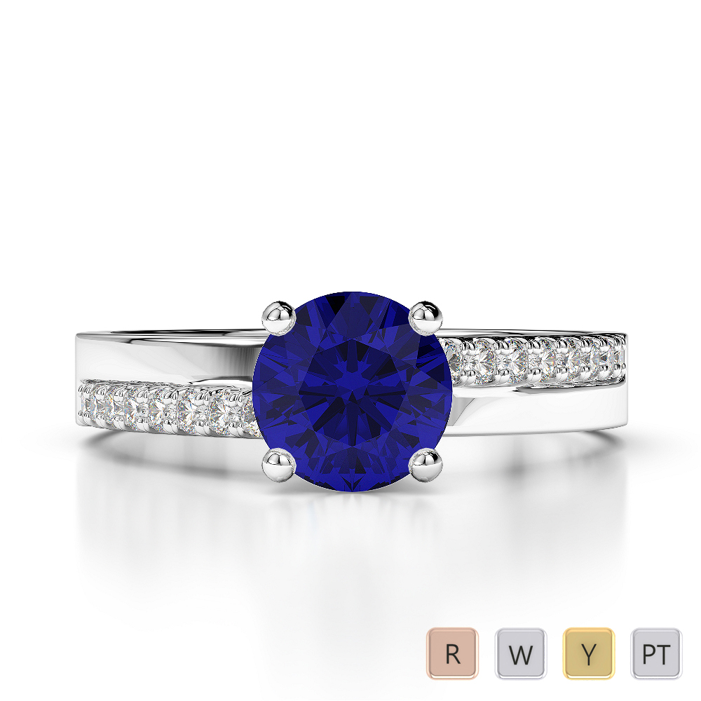 Gold / Platinum Round Cut Sapphire and Diamond Engagement Ring AGDR-1206