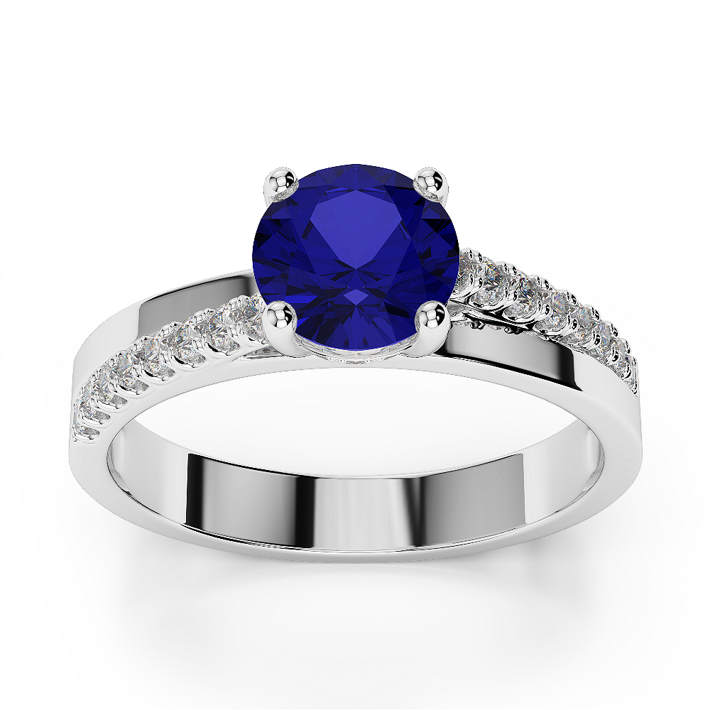 Gold / Platinum Round Cut Sapphire and Diamond Engagement Ring AGDR-1206