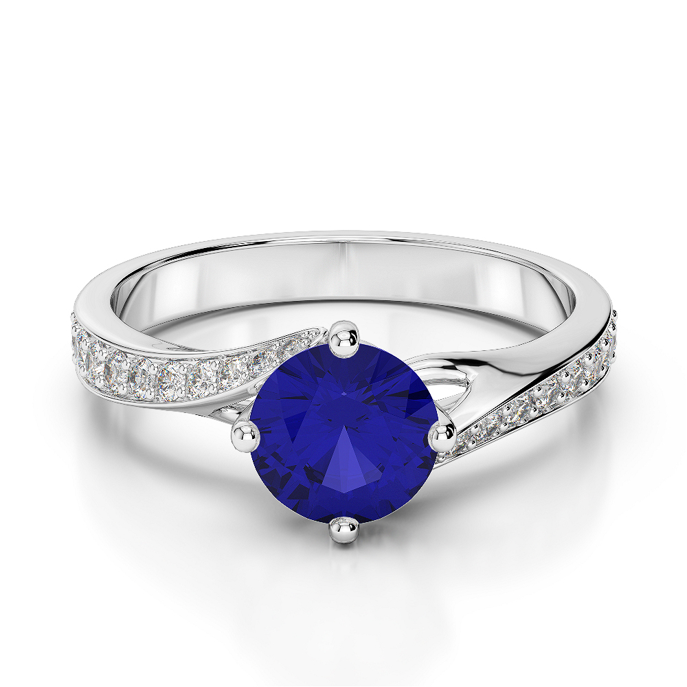 Gold / Platinum Round Cut Sapphire and Diamond Engagement Ring AGDR-1207