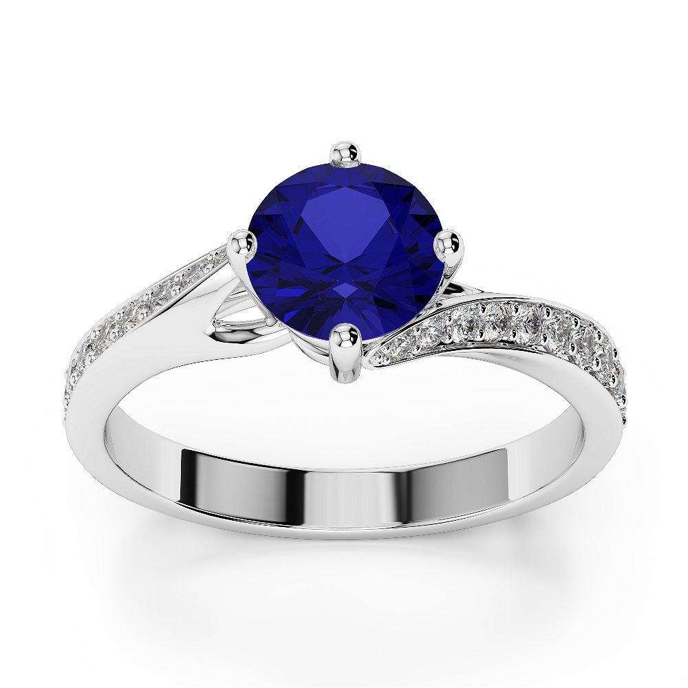 Gold / Platinum Round Cut Sapphire and Diamond Engagement Ring AGDR-1207