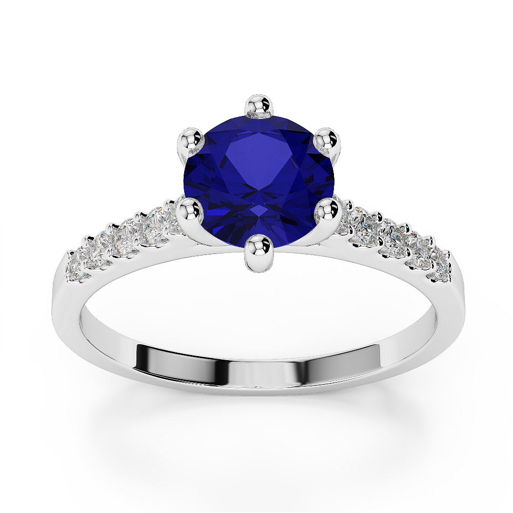 Gold / Platinum Round Cut Sapphire and Diamond Engagement Ring AGDR-1208