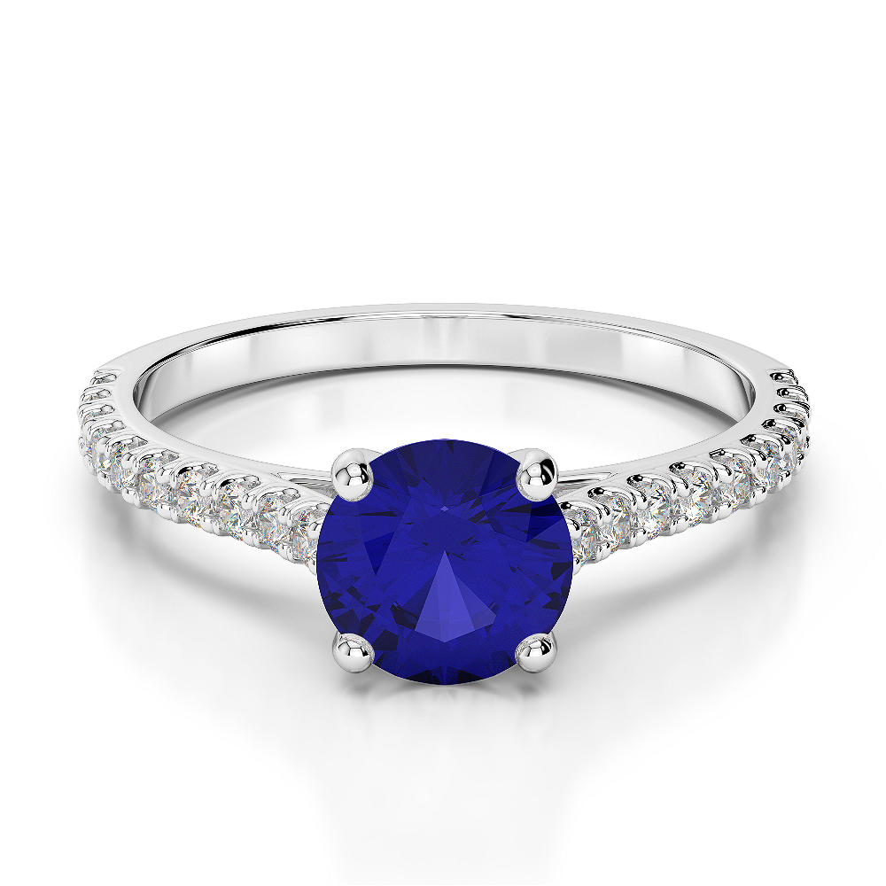 Gold / Platinum Round Cut Sapphire and Diamond Engagement Ring AGDR-1213