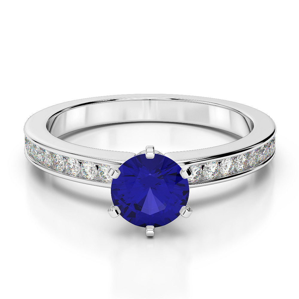 Gold / Platinum Round Cut Sapphire and Diamond Engagement Ring AGDR-1214