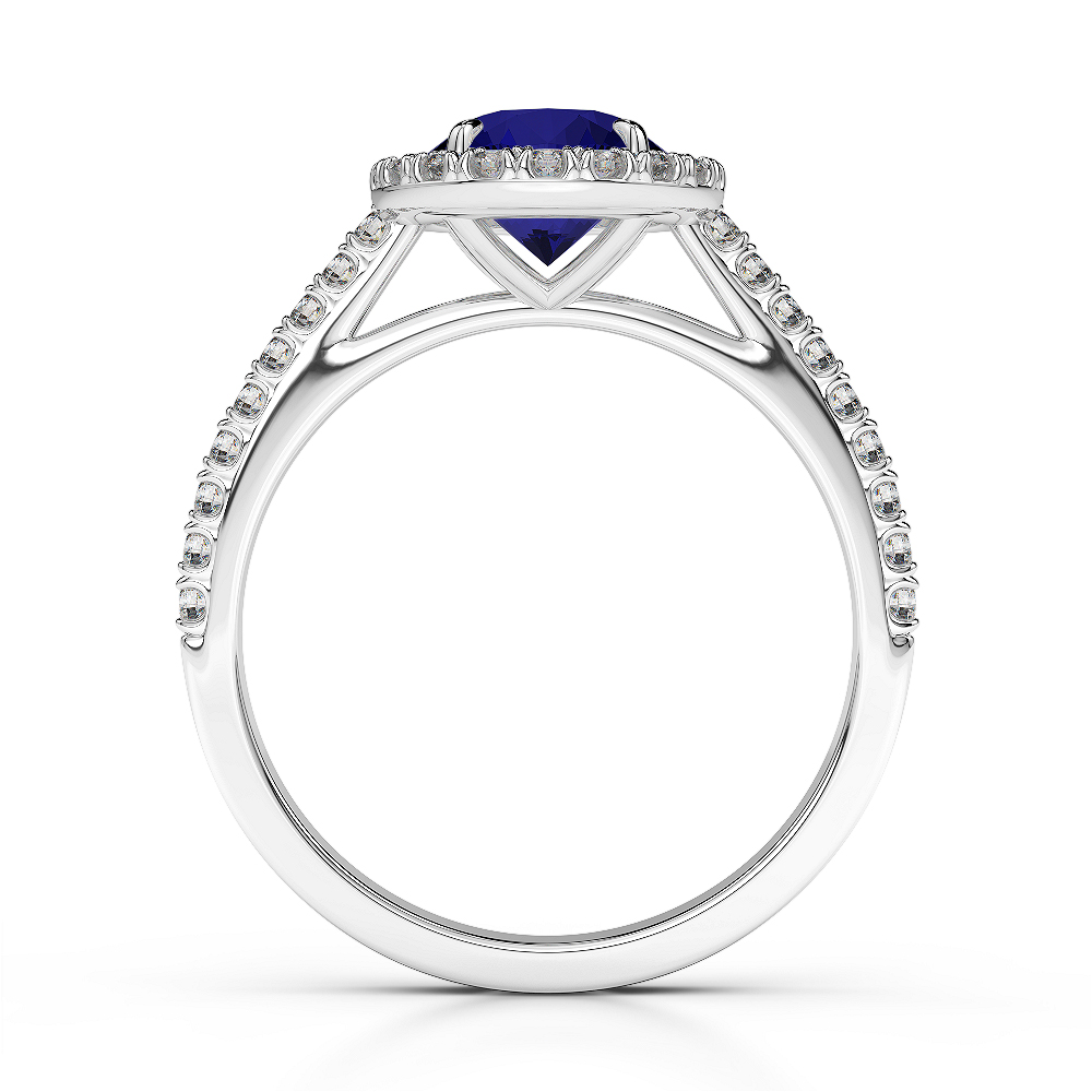 Gold / Platinum Round Cut Sapphire and Diamond Engagement Ring AGDR-1215