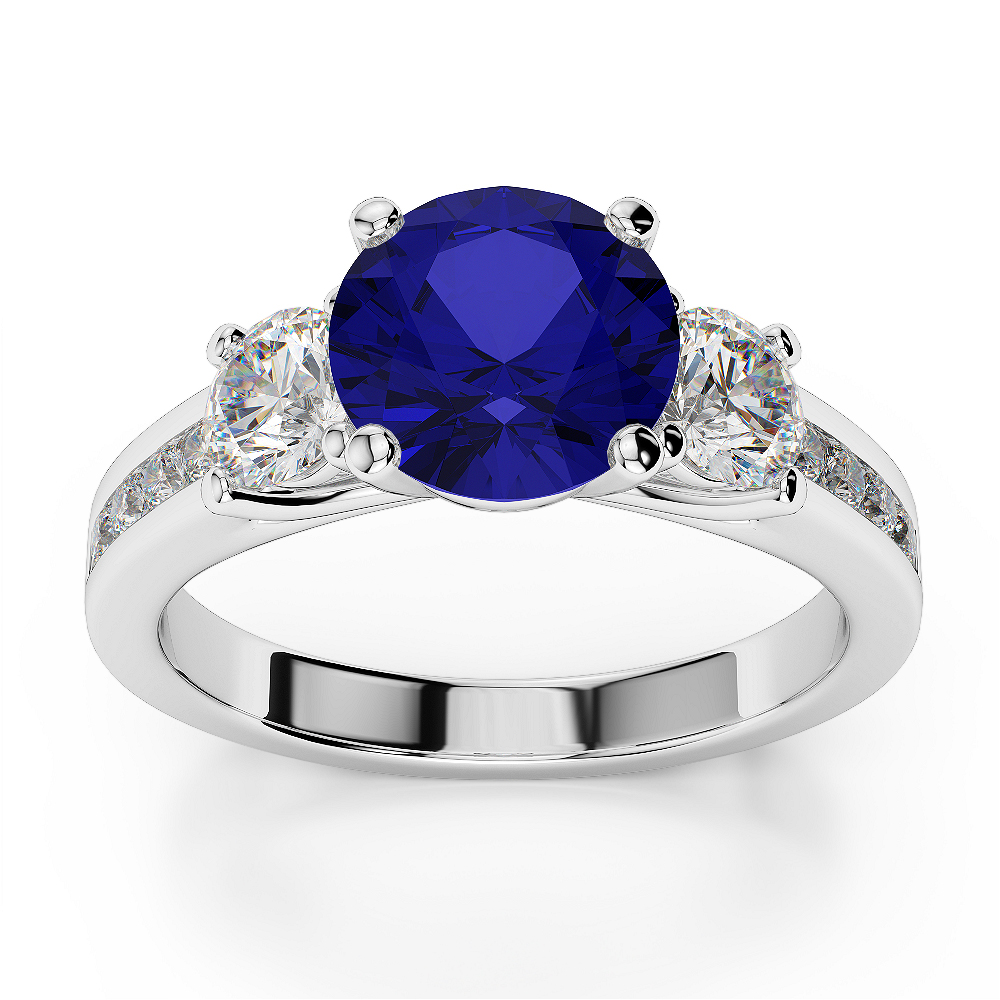 Gold / Platinum Round Cut Sapphire and Diamond Engagement Ring AGDR-1218