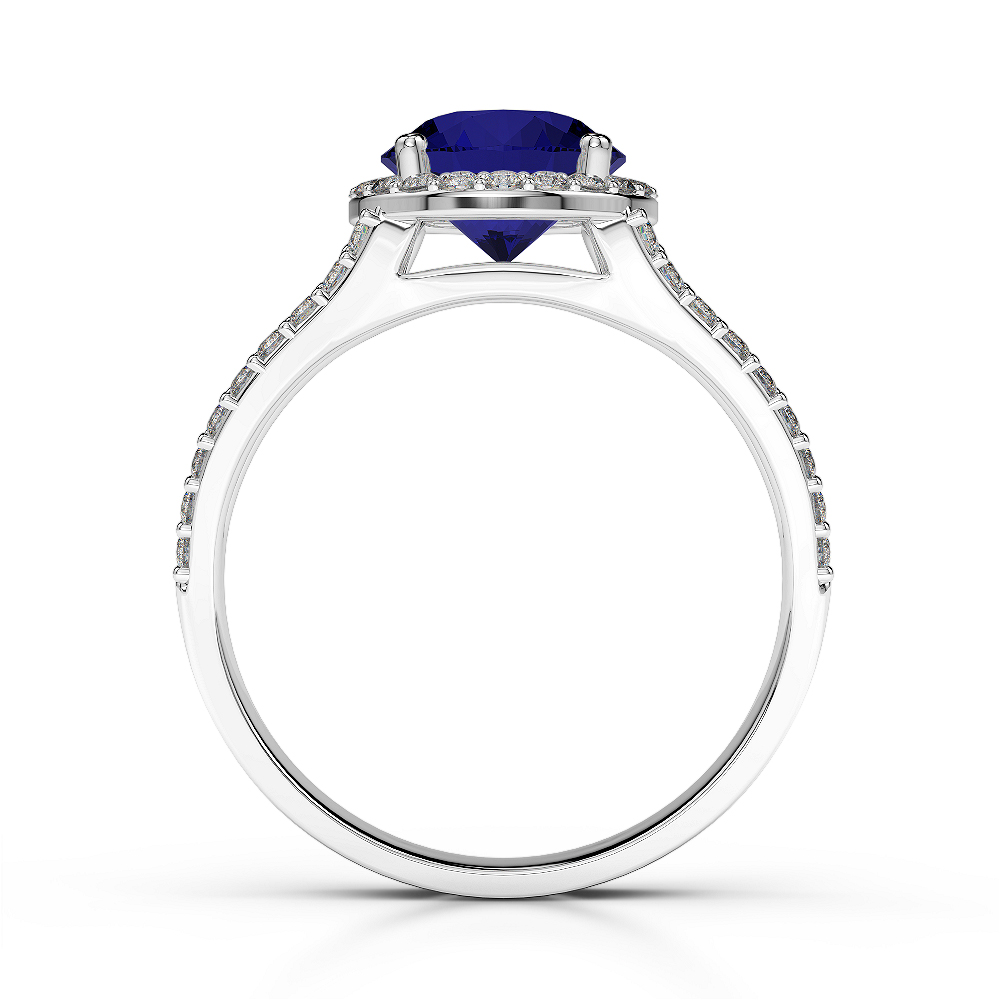 Gold / Platinum Round Cut Sapphire and Diamond Engagement Ring AGDR-1220