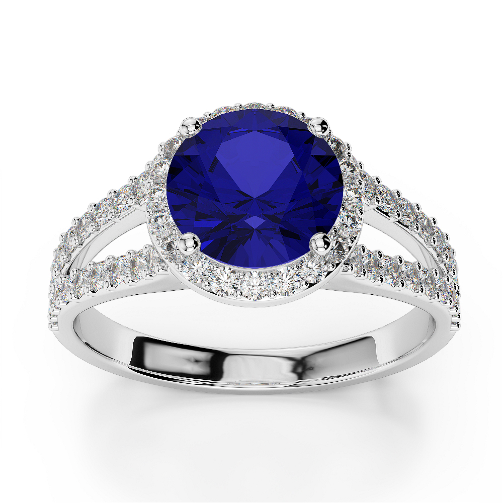 Gold / Platinum Round Cut Sapphire and Diamond Engagement Ring AGDR-1220