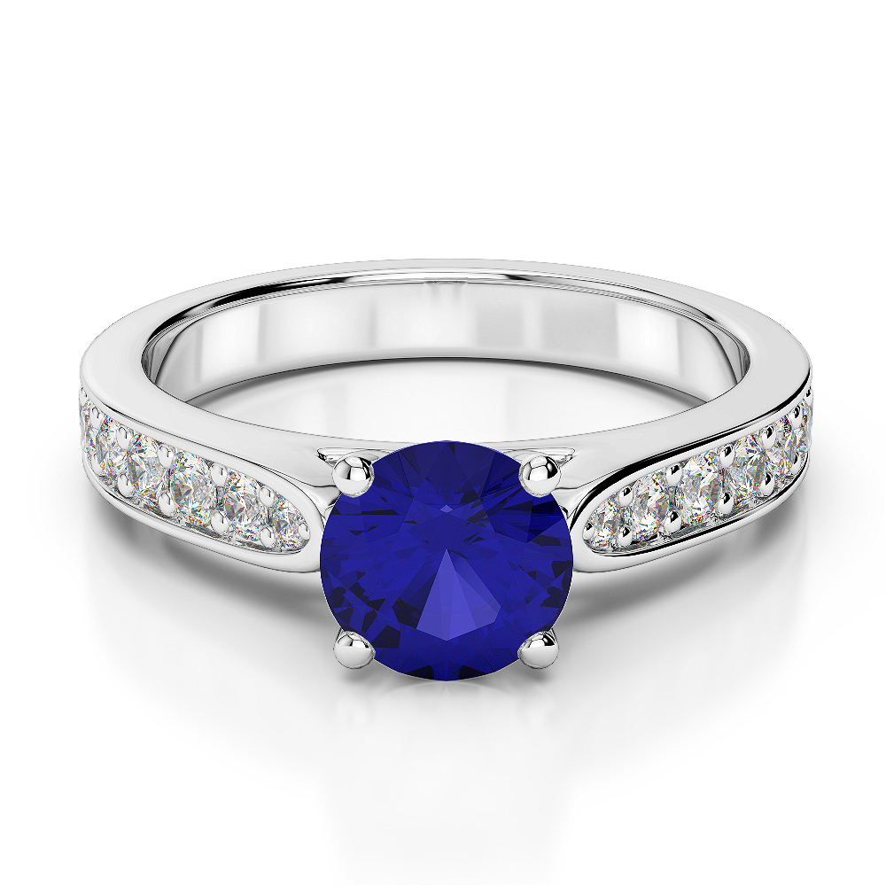 Gold / Platinum Round Cut Sapphire and Diamond Engagement Ring AGDR-1221