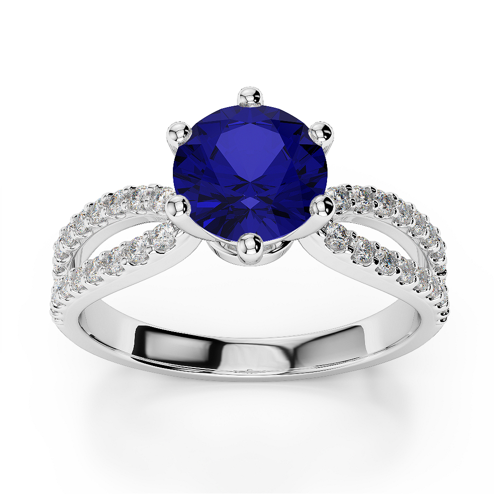 Gold / Platinum Round Cut Sapphire and Diamond Engagement Ring AGDR-1223
