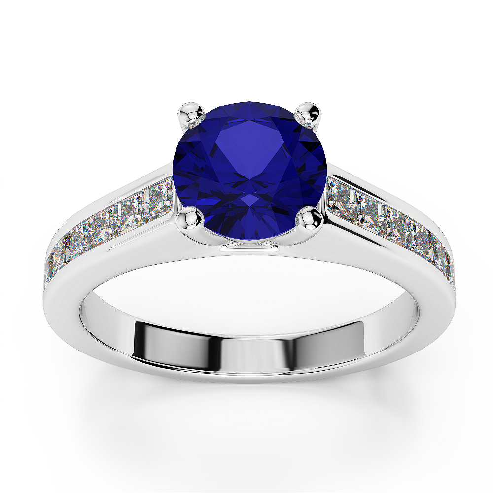 Gold / Platinum Princess and Round Cut Sapphire and Diamond Engagement Ring AGDR-1224