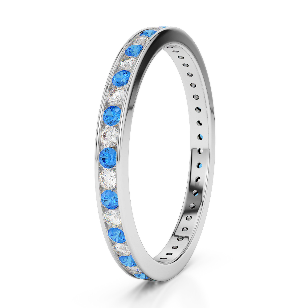 2.5 MM Gold / Platinum Round Cut Blue Topaz and Diamond Full Eternity Ring AGDR-1086