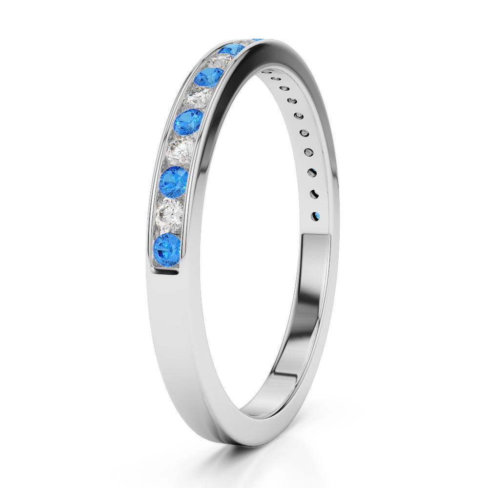 2.5 MM Gold / Platinum Round Cut Blue Topaz and Diamond Half Eternity Ring AGDR-1089