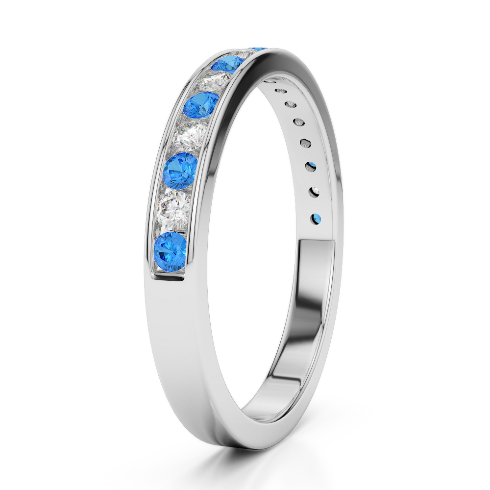 3 MM Gold / Platinum Round Cut Blue Topaz and Diamond Half Eternity Ring AGDR-1090