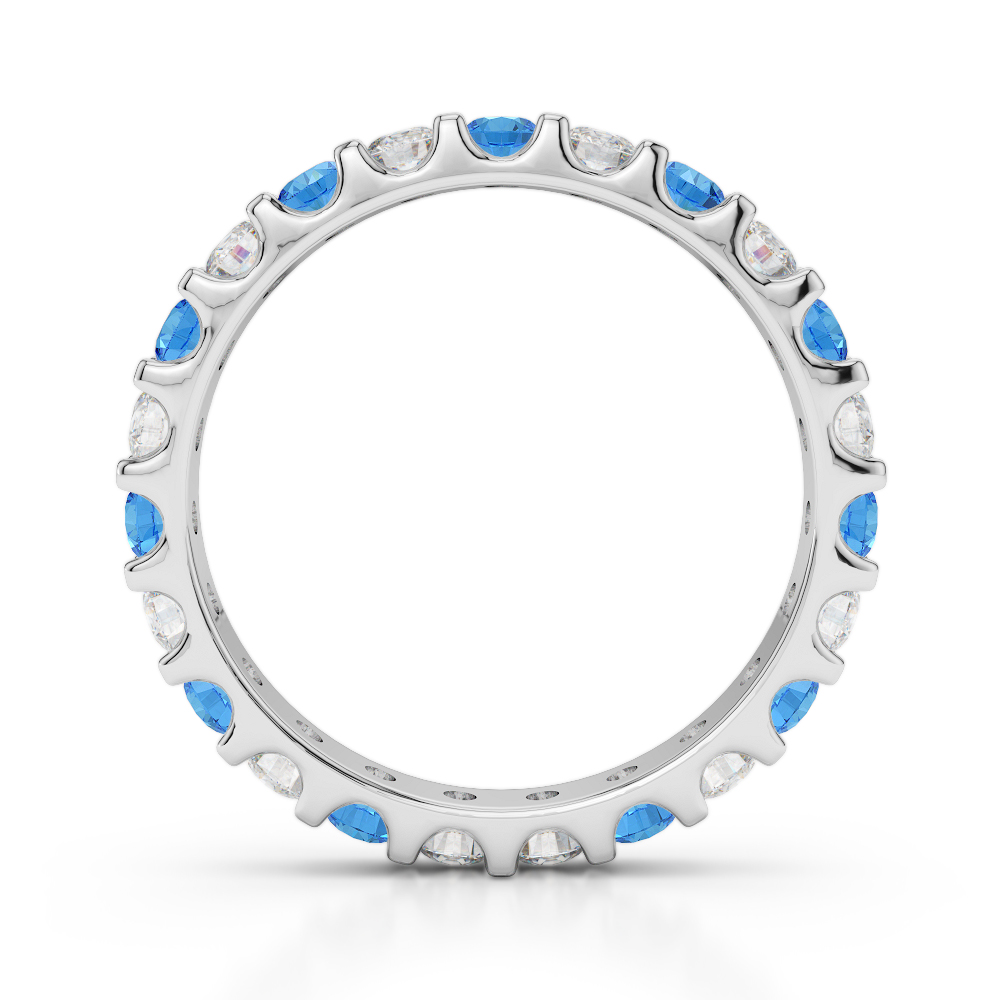2.5 MM Gold / Platinum Round Cut Blue Topaz and Diamond Full Eternity Ring AGDR-1105
