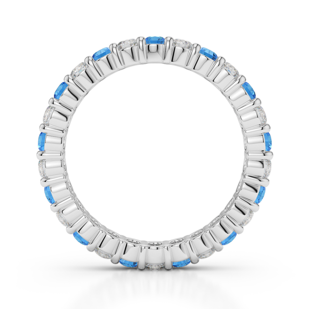 2.5 MM Gold / Platinum Round Cut Blue Topaz and Diamond Full Eternity Ring AGDR-1111