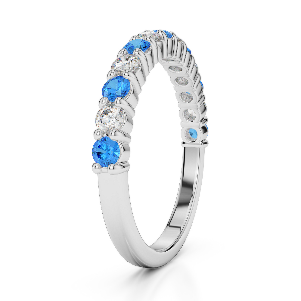 2.5 MM Gold / Platinum Round Cut Blue Topaz and Diamond Half Eternity Ring AGDR-1114