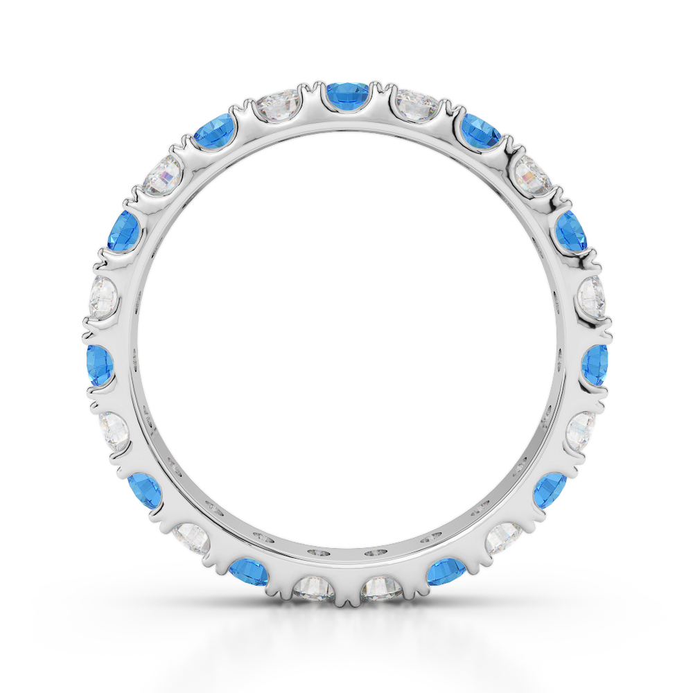 2.5 MM Gold / Platinum Round Cut Blue Topaz and Diamond Full Eternity Ring AGDR-1121