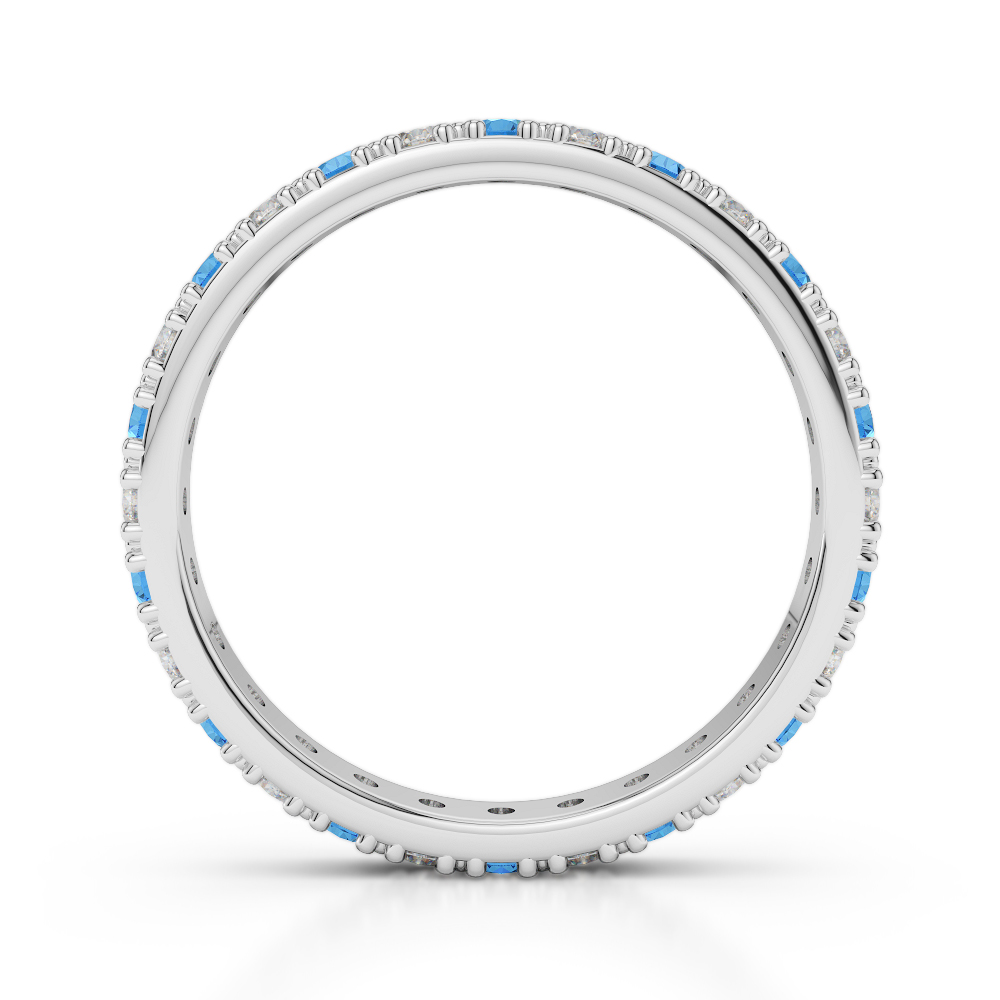 2.5 MM Gold / Platinum Round Cut Blue Topaz and Diamond Full Eternity Ring AGDR-1127
