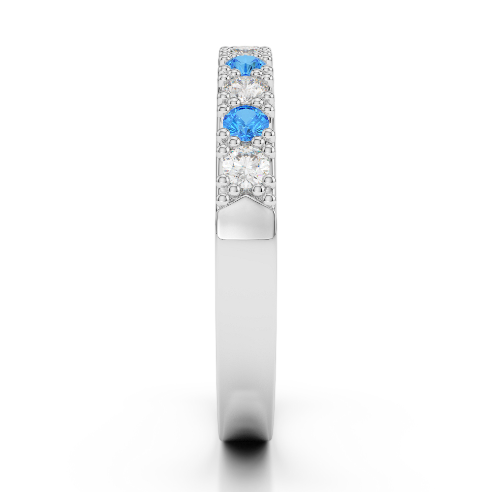 3 MM Gold / Platinum Round Cut Blue Topaz and Diamond Half Eternity Ring AGDR-1130