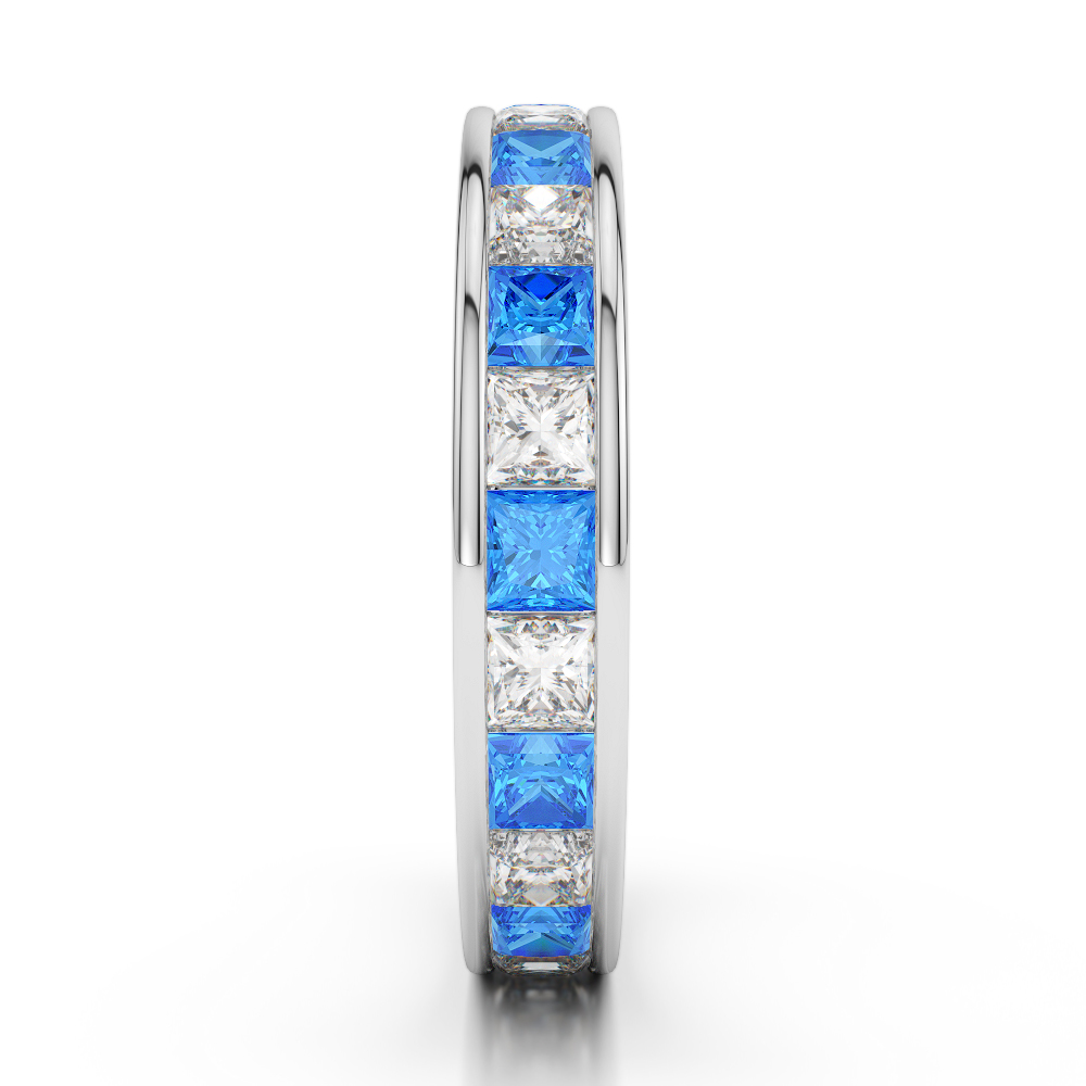 4 MM Gold / Platinum Princess Cut Blue Topaz and Diamond Full Eternity Ring AGDR-1134