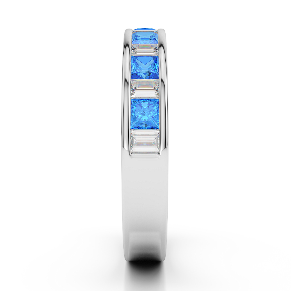 4 MM Gold / Platinum Princess and Baguette Cut Blue Topaz and Diamond Half Eternity Ring AGDR-1143