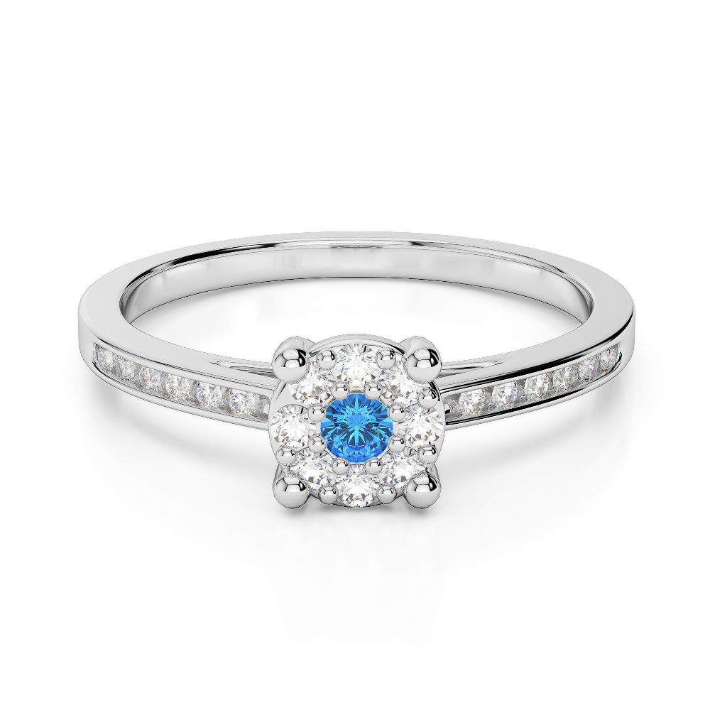 Gold / Platinum Round Cut Blue Topaz and Diamond Engagement Ring AGDR-1163