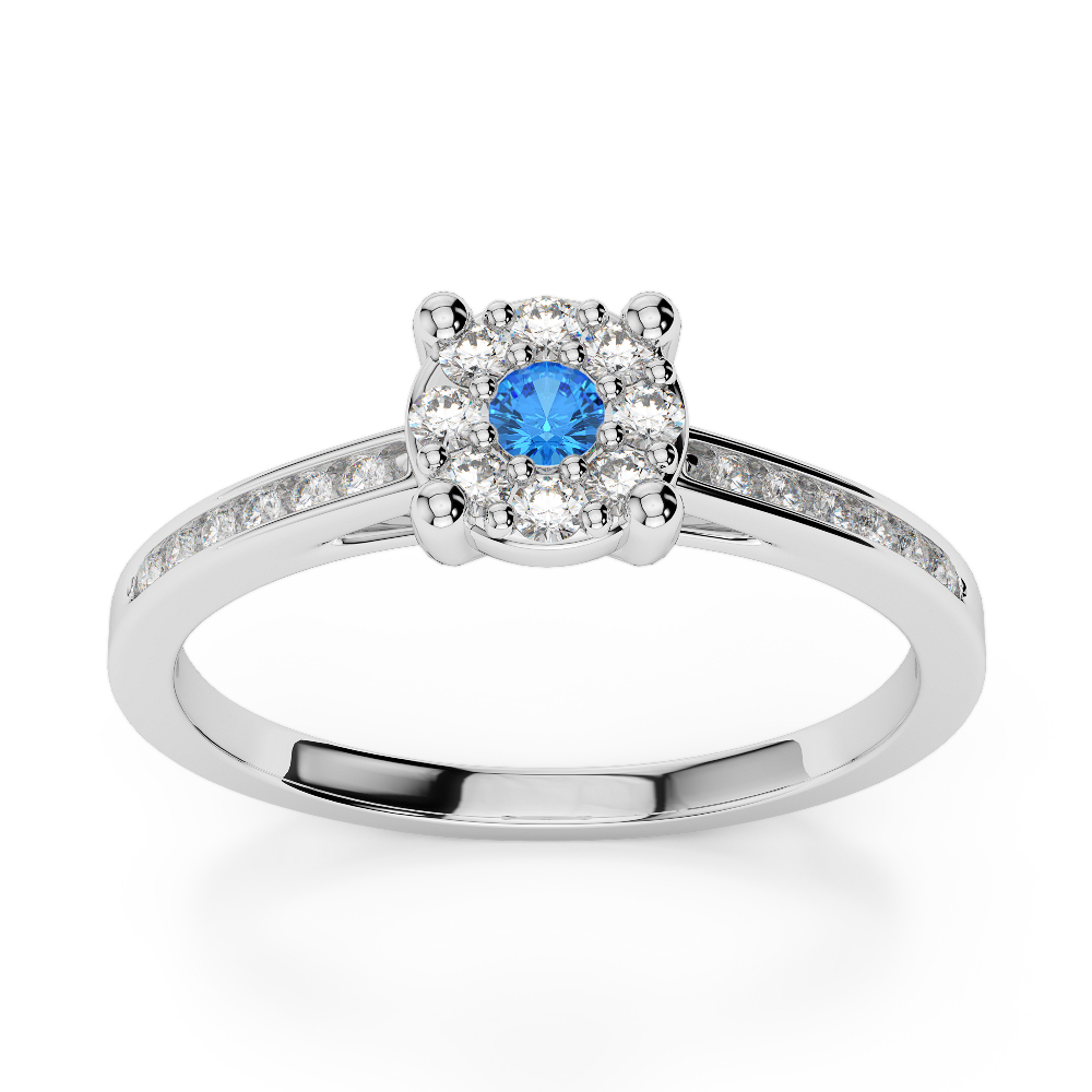 Gold / Platinum Round Cut Blue Topaz and Diamond Engagement Ring AGDR-1163