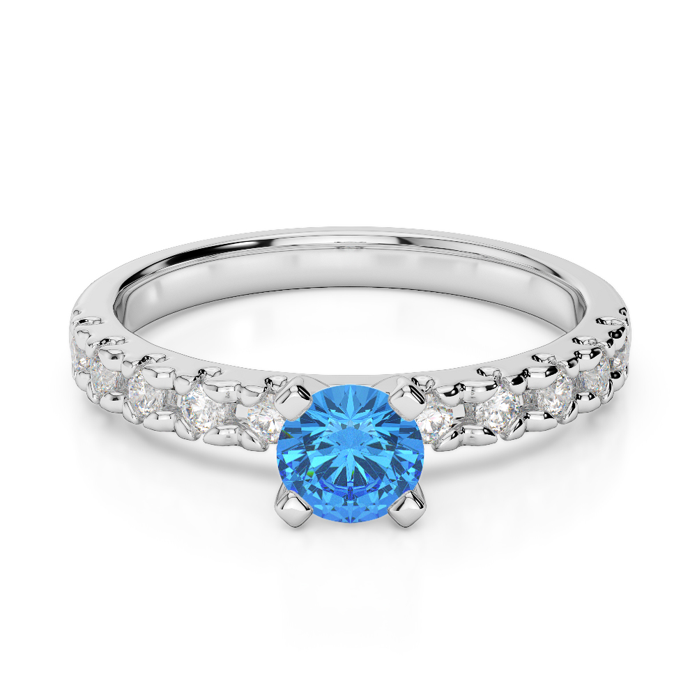 Gold / Platinum Round Cut Blue Topaz and Diamond Engagement Ring AGDR-1171