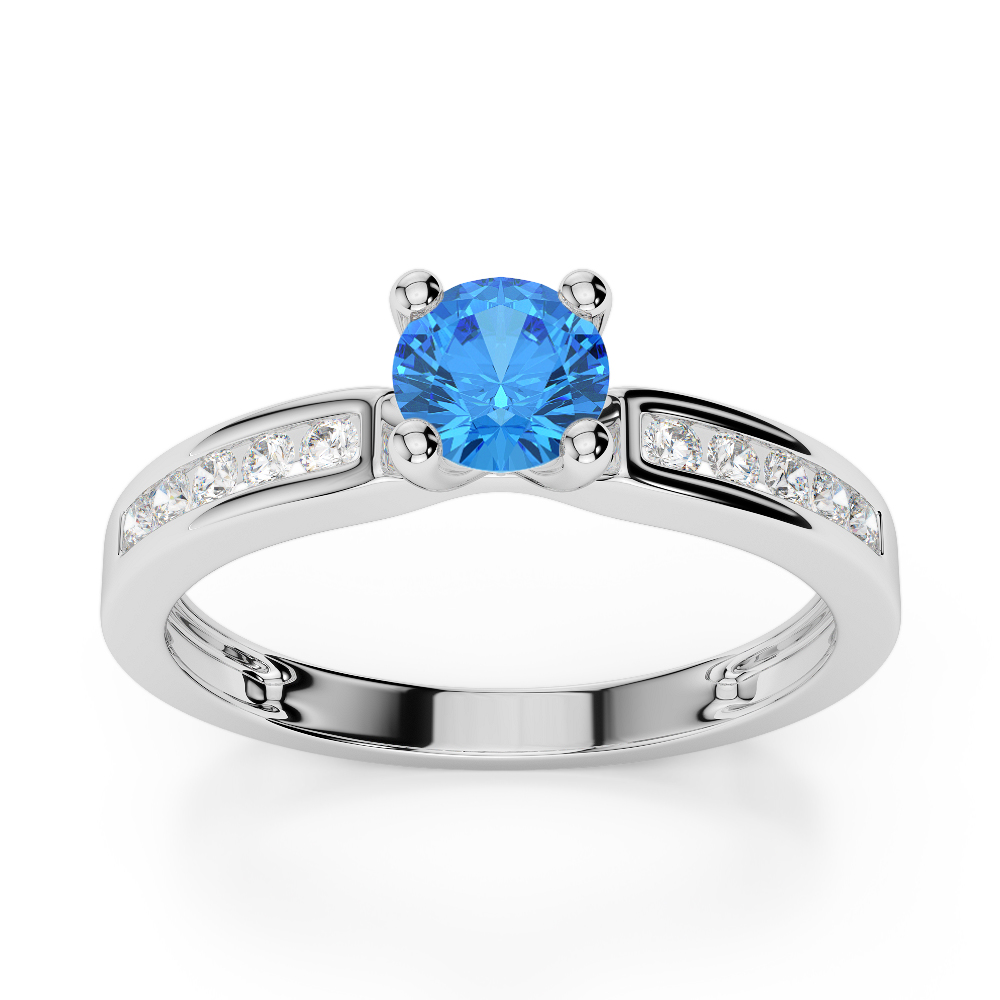 Gold / Platinum Round Cut Blue Topaz and Diamond Engagement Ring AGDR-1184