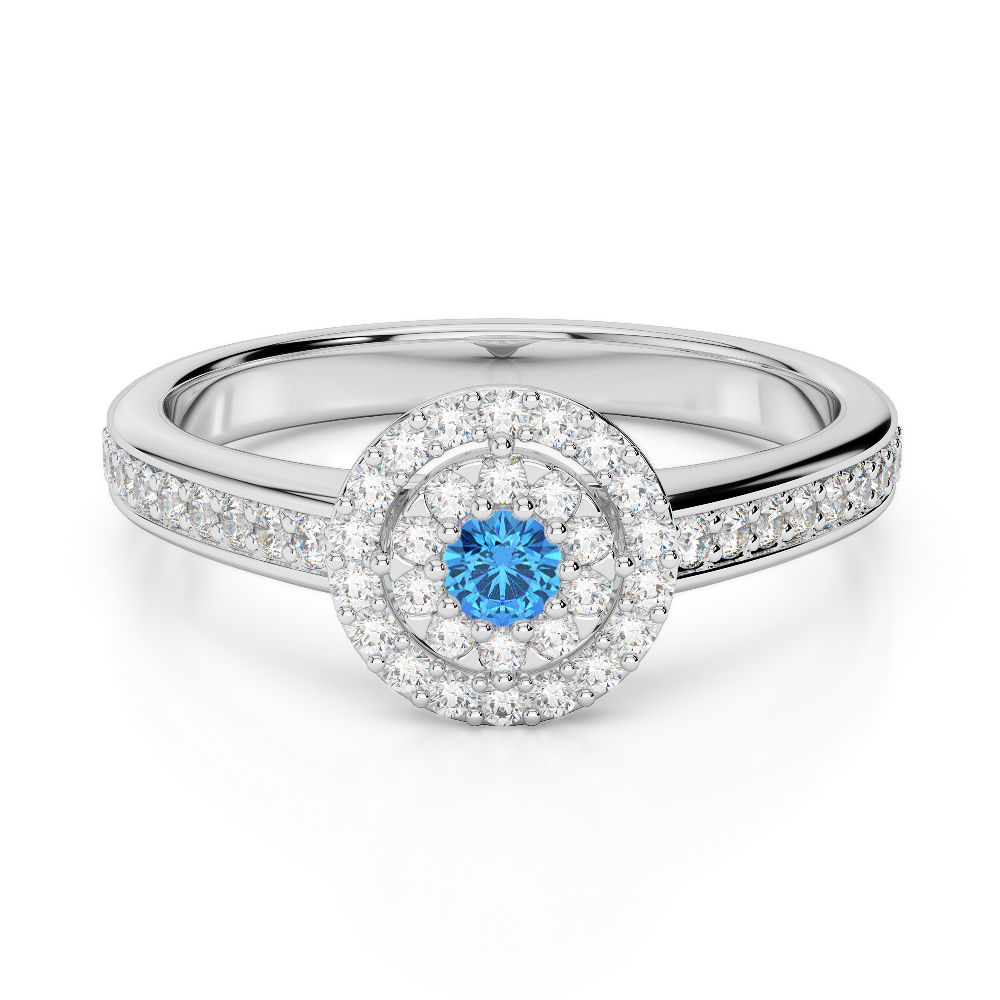 Gold / Platinum Round Cut Blue Topaz and Diamond Engagement Ring AGDR-1188