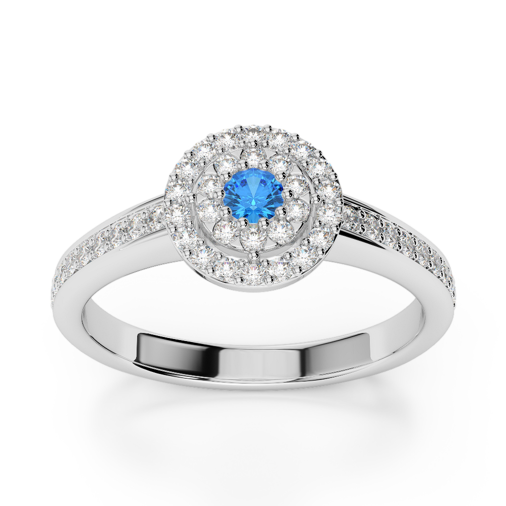 Gold / Platinum Round Cut Blue Topaz and Diamond Engagement Ring AGDR-1188