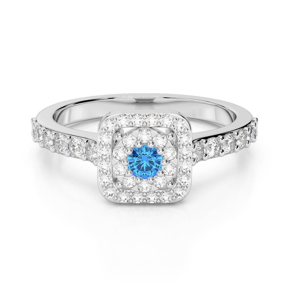 Gold / Platinum Round Cut Blue Topaz and Diamond Engagement Ring AGDR-1189