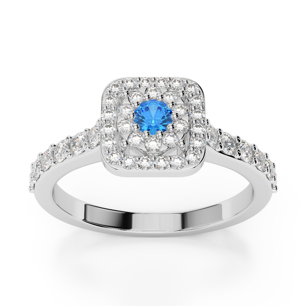 Gold / Platinum Round Cut Blue Topaz and Diamond Engagement Ring AGDR-1189