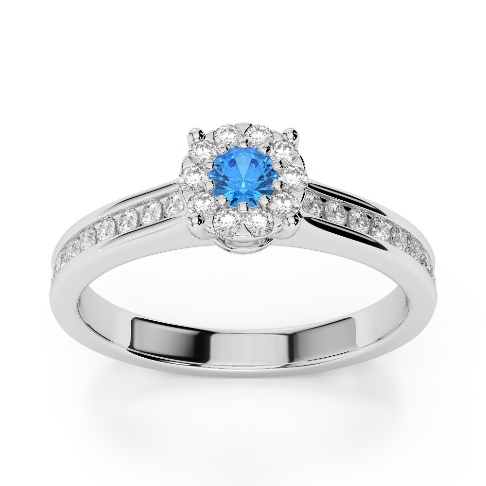 Gold / Platinum Round Cut Blue Topaz and Diamond Engagement Ring AGDR-1190