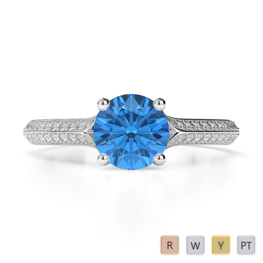 Gold / Platinum Round Cut Blue Topaz and Diamond Engagement Ring AGDR-1200