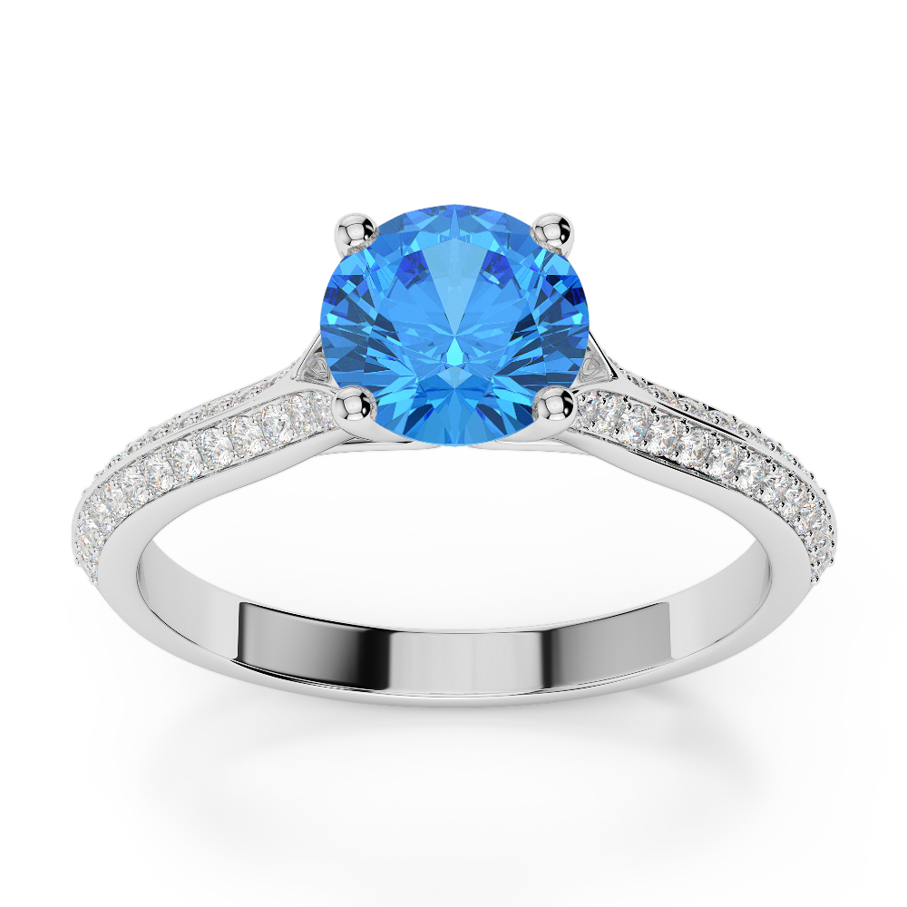 Gold / Platinum Round Cut Blue Topaz and Diamond Engagement Ring AGDR-1200