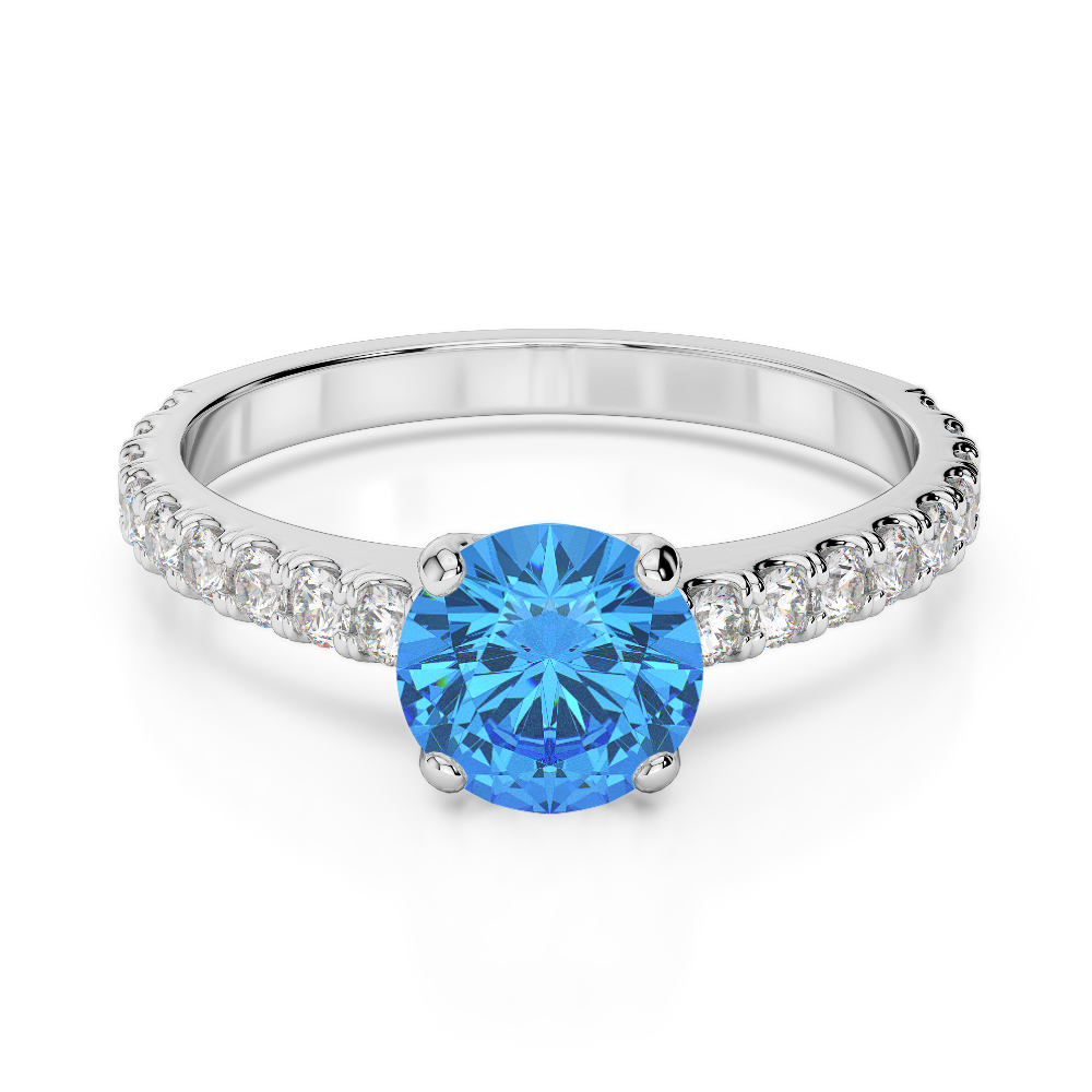 Gold / Platinum Round Cut Blue Topaz and Diamond Engagement Ring AGDR-1201