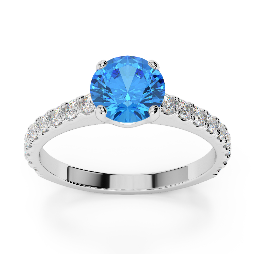 Gold / Platinum Round Cut Blue Topaz and Diamond Engagement Ring AGDR-1201
