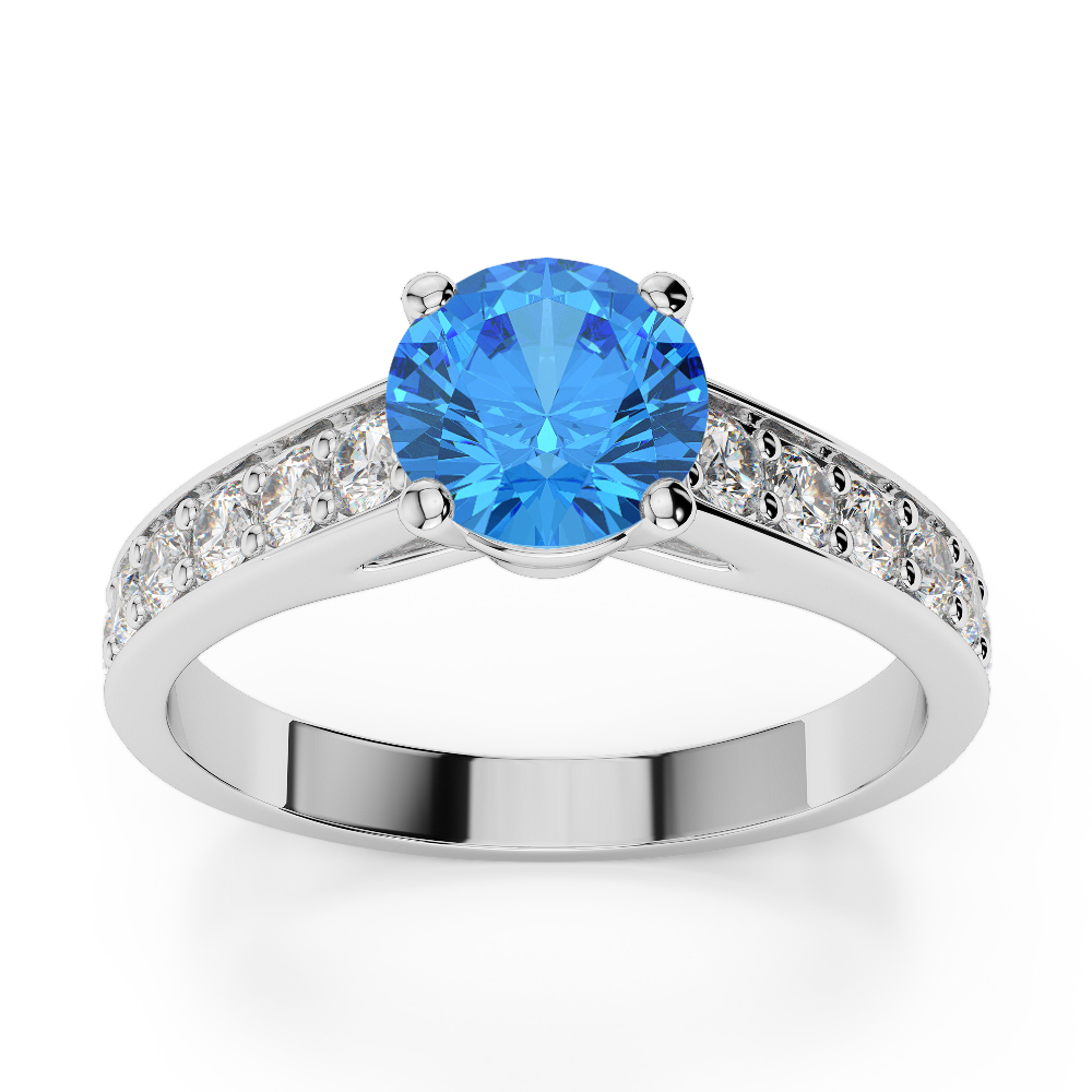 Gold / Platinum Round Cut Blue Topaz and Diamond Engagement Ring AGDR-1202