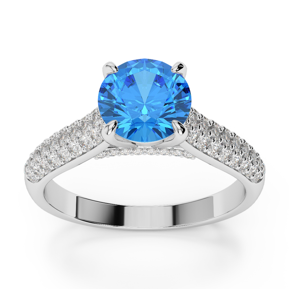 Gold / Platinum Round Cut Blue Topaz and Diamond Engagement Ring AGDR-1203