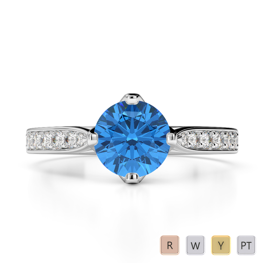 Gold / Platinum Round Cut Blue Topaz and Diamond Engagement Ring AGDR-1204