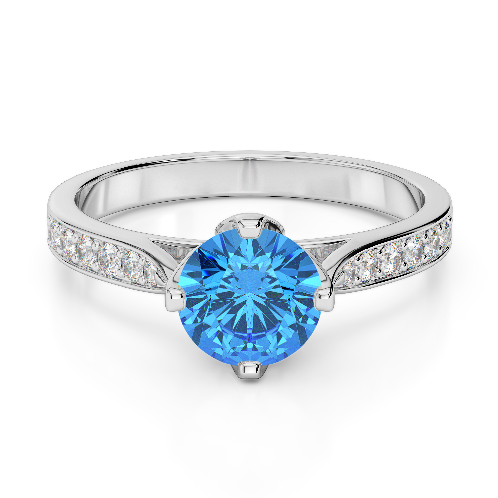 Gold / Platinum Round Cut Blue Topaz and Diamond Engagement Ring AGDR-1204