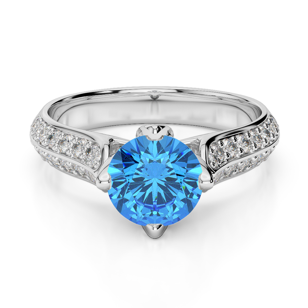 Gold / Platinum Round Cut Blue Topaz and Diamond Engagement Ring AGDR-1205
