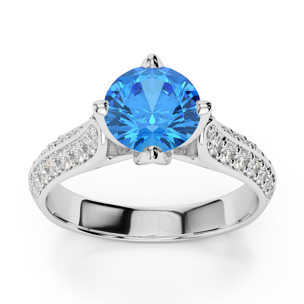 Gold / Platinum Round Cut Blue Topaz and Diamond Engagement Ring AGDR-1205