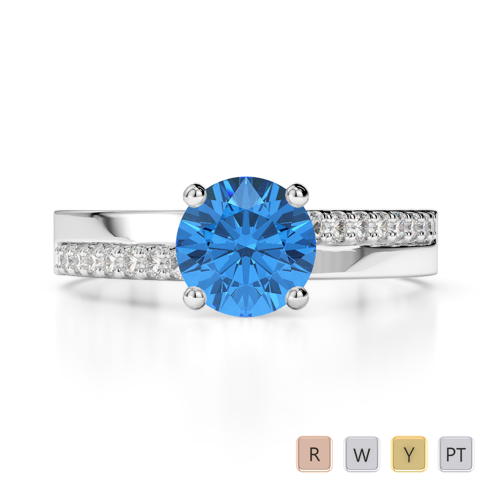 Gold / Platinum Round Cut Blue Topaz and Diamond Engagement Ring AGDR-1206